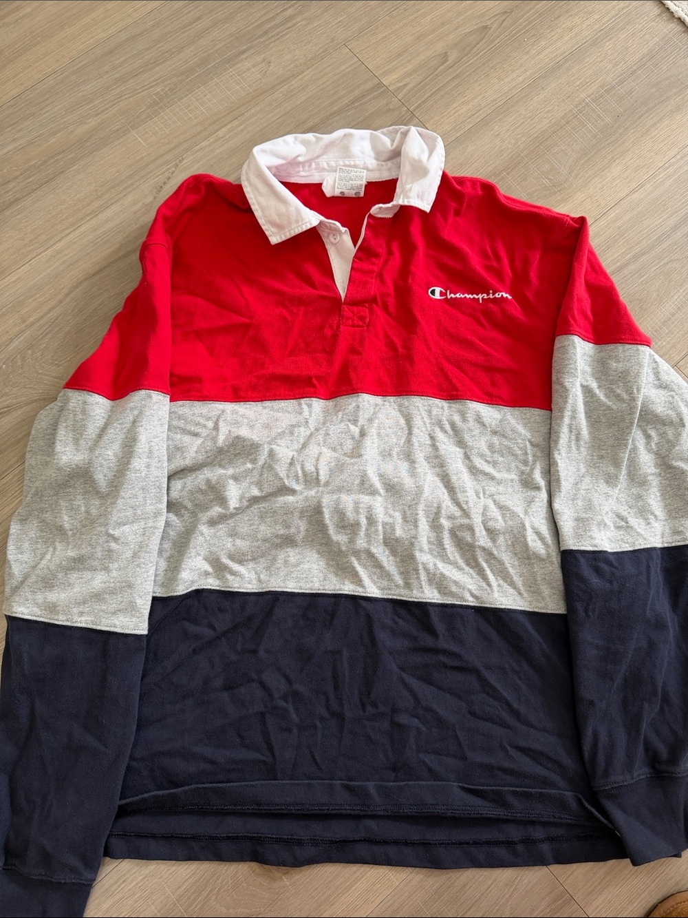Champion Red, Gray & Navy Colorblock Rugby Shirt